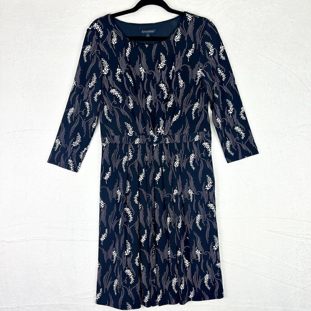 Brooks Brothers Jersey Knit Floral Knee Length Dress Size Medium NWT Navy